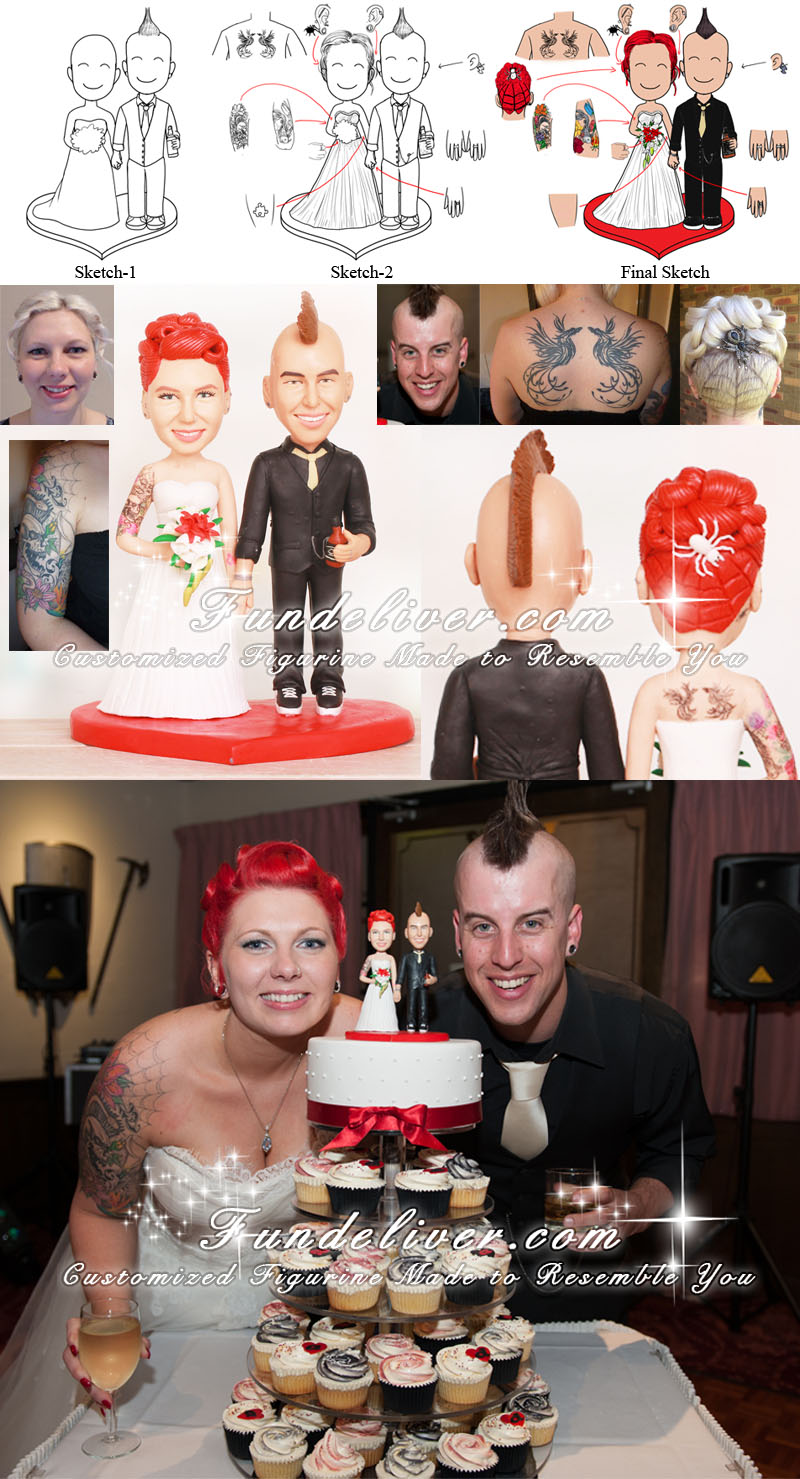Couple with Mohawk and Tattoos Wedding Cake Toppers
